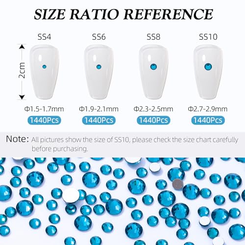 Image of Malachite Blue Flatback Rhinestones, Glass Rhinestones for Nail Art and Craft, Glue Fix, Loose Crystal Gemstones(Malachite Blue, SS4, 1440pcs, 1.5-1.7mm)