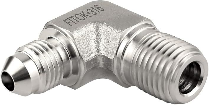 37 Degree Flared Tube Fitting Elbow 1/4" Male JIC 1/4" Male NPT 316 Stainless Steel 5000 psi, SS-LM-AN4-NS4