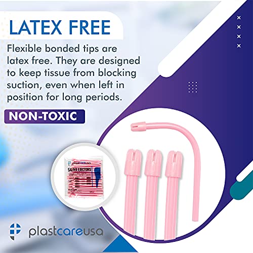 1000 Dental Saliva Ejectors Disposable - Medical Grade Latex Free Evacuation Suction Tips - Flexible Pink Tube With Pink Tip (10 Bags Of 100) By Plastcare Usa #TOP2