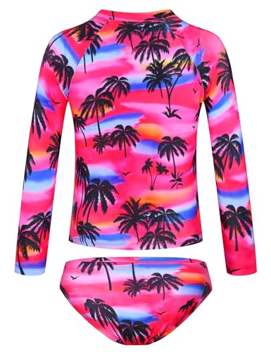 Image of TENVDA Girls Swimsuit Long Sleeve Rash Guard Sets UPF 50+ Two Piece Bathing Suits Size 3-12 Years