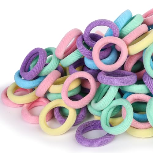 Kids Hair Ties for Toddler Girls, Cotton Baby hair Bands, Mini Hair Ponytail Holders No Damage, 1 Inch Diameter, 5 Colors