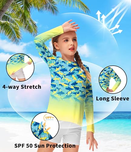 Image of AOBUTE Unisex Kids Rash Guard Long Sleeve SPF 50+ Sun Shirt UV Protection Swim Shirts 3-12 Years