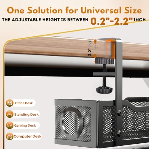 Image of Joomouney Under Desk Cable Organizer Rack, Metal Under Table Cable Tray, Wire Management Holder for Power Extention, Power Cord, Network Cable Screw-Fixed Adjustable(Black)