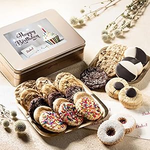 Dulcet Gift Baskets Delightful Birthday Cookie Gift Box Assortment with Traditional Black and White Sprinkle Cookies, Balloons & Candles Gift for Men, Women, Mom, Dad, Adults, College Student, Friends