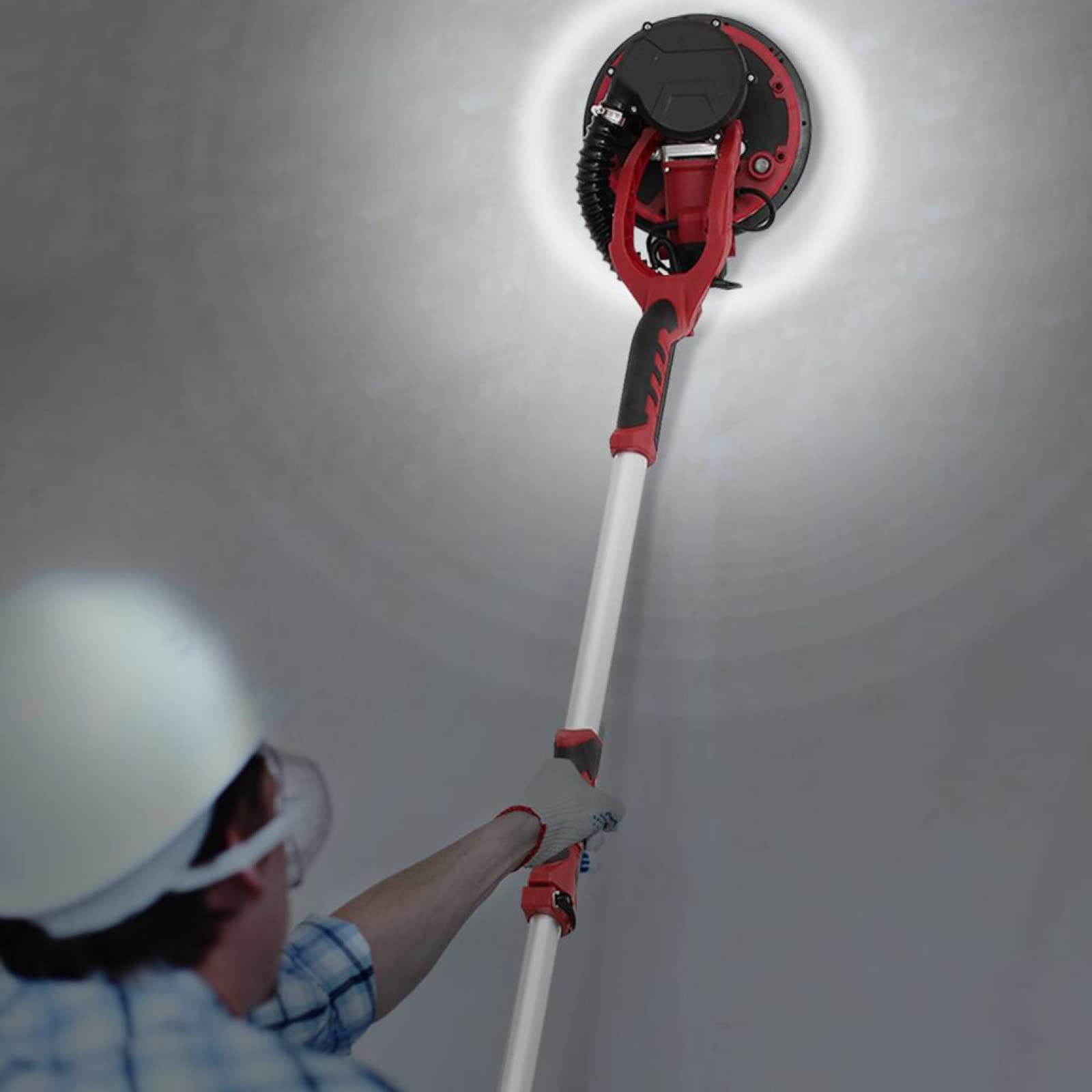 Lijadora de paneles de yeso 850 W, lijadora de paneles de yeso eléctrica de alta resistencia con accesorio de aspiradora Velocidad variable ajustable con luz LED, 100 almohadillas de arena diseñadas