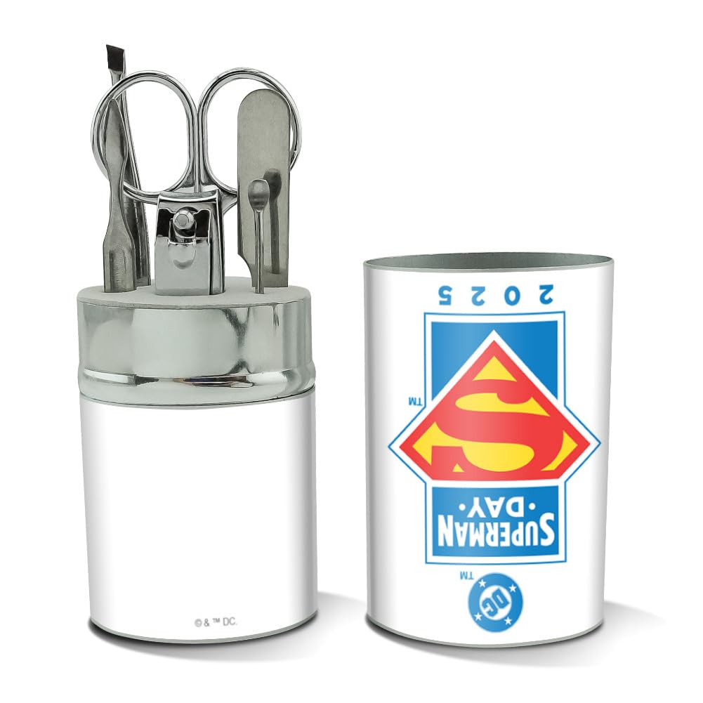 GRAPHICS & MORE Superman Day 2025 Logo Stainless Steel Manicure Pedicure Grooming Beauty Care Travel Kit