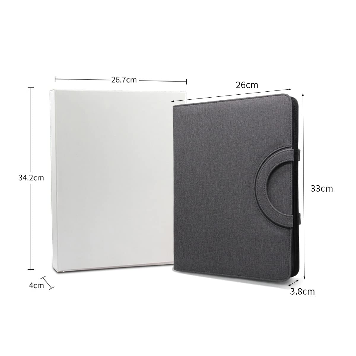 Carpeta de Conferencias A4 con doble cremallera y compartimento de 11 pulgadas para la tableta, IPad Portadocumentos profesional de PU-cuero para hombres y mujeres (Con calculadora, gris oscuro)