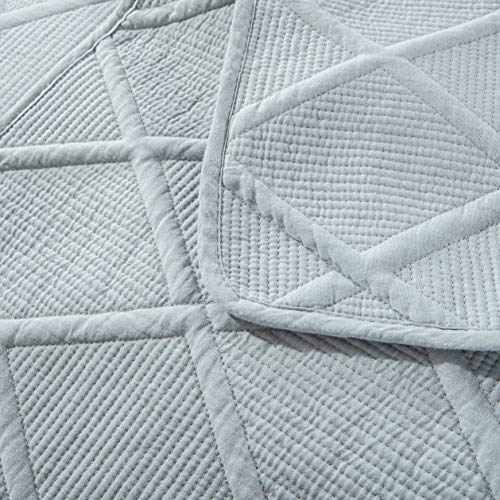 Tache Solid Seafoam Blue Green Soothing Pastel Soft Cotton Geometric Diamond Stitch Pattern Lightweight Quilted Bedspread 3 Piece Set, California King #TOP2