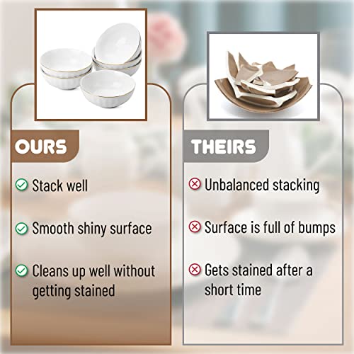 Btat- Soup Bowls, Set Of 6, 16 Ounces, White Porcelain With Gold Trim, Bowls For Kitchen, Kitchen Bowls, Salad Bowls, White Bowls, White Cereal Bowls, Breakfast Bowls, Bowl Set, Mother's Day Gift #TOP4