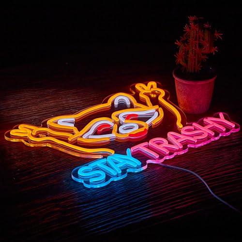Image of Stay Trashy Racoon Neon Sign for Wall Decor LED Light USB Powered Dimmable Art Signs for Bar Pub Store Man Cave Kids Room 16.2 X 12.6 inch