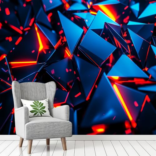 Papier peint panoramique bleu pour masquer les défauts d'un mur avec style géométrique - 5
