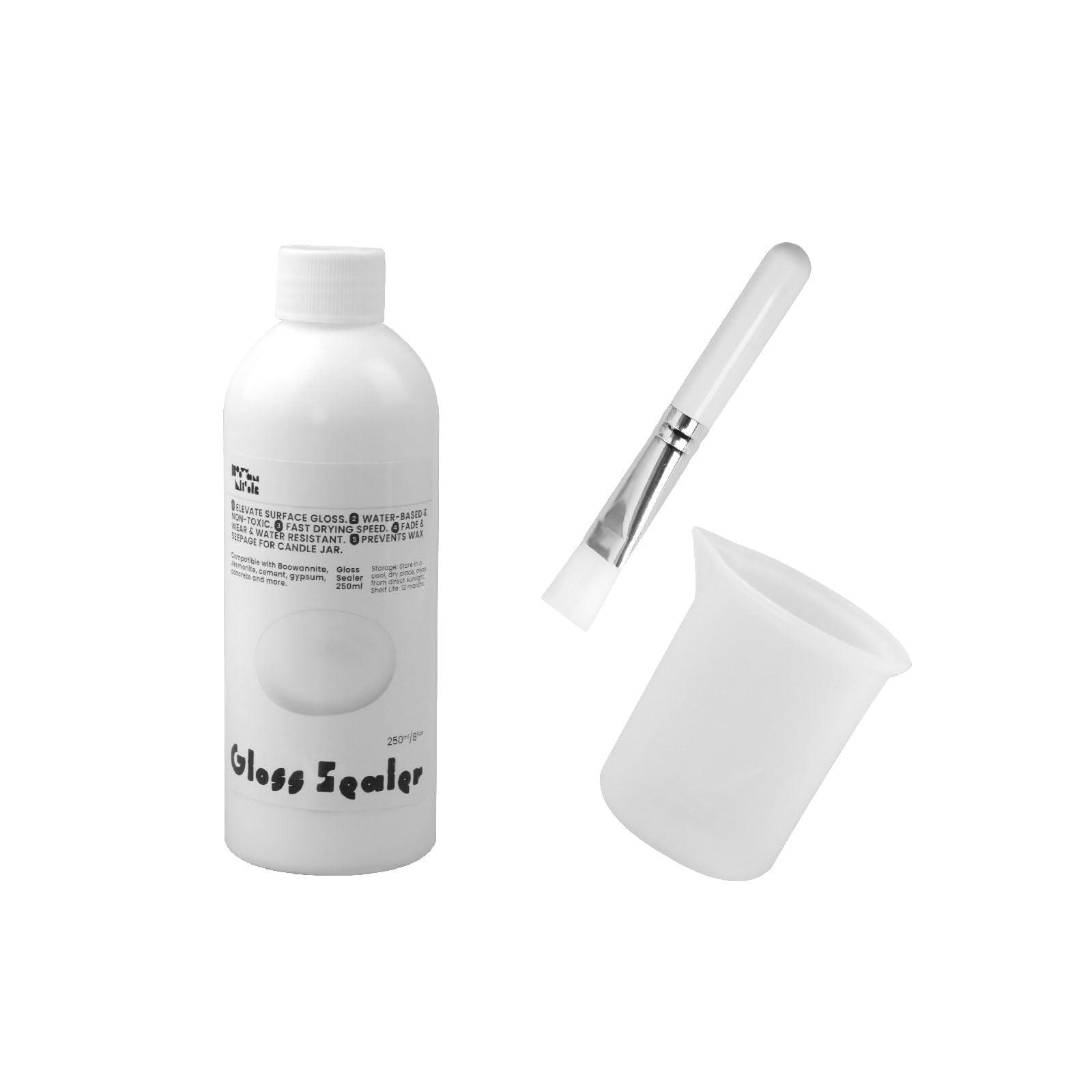 BOOWAN NICOLE Acrylic Gloss Sealant / Varnish Odourless Food Safe Heat Resistant Fade Resistant Waterproof Paint for Concrete Plaster Crafts Candle Jars Clay Includes Brush & SIL (ST54)