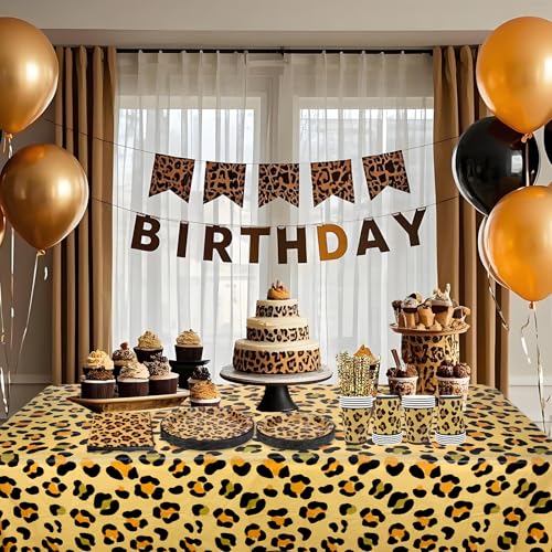 Gepard Geburtstag Party Dekoration, Leopard Print Party Supplies Include Teller Tischdecke Servietten Geschirr für Dschungel Safari Print Baby Shower Serves 20