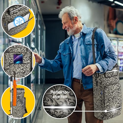 maxVitalis Einkaufstrolley Treppensteiger mit Kühlfach, Einkaufsroller klappbar, Shopping Trolley höhenverstellbar, Reflektoren, abnehmbare Tasche 43 L, Hackenporsche (Treppensteiger-Trolley, Taupe) – Bild 6