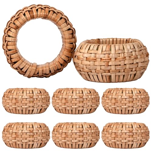 Natural Cane Napkin Rings Set of 8, Handwoven Table Decor, Bohemian Coastal Napkin Holders for Rustic Dining & Tropical Vibes - Sleek for Everyday Use (Brown) - ALPHA Living HOME