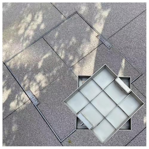 HOFSSI Stainless Steel Manhole Cover and Frame Square Solid Top Reinforced Steel Septic Tank Lid and Base W/Handle Embedded Decorated Sewer Cover(40X40CM(15.7X15.7IN))