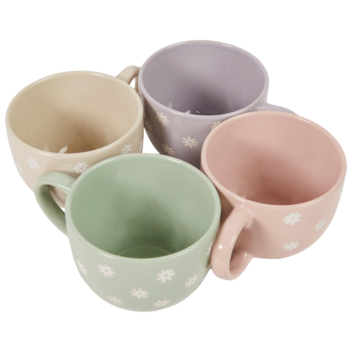 New Charming and Stylish Multicolour Daisy Design Pack of 4 Daisy Mugs Microwave and Dishwasher Safe Tea Coffee Cups Any Modern Kitchen Decor - N3
