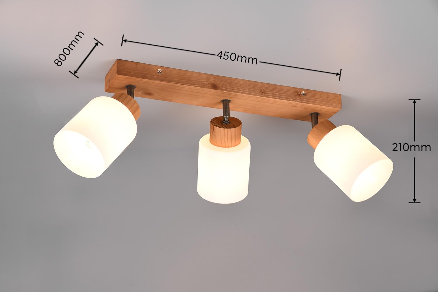 Reality, Faretto, Assam 3xE14, max.25,0 W Vetro, Bianco, Finitura: Legno naturale, Naturale L:45,0cm, L:10,0cm, A:21,0cm Montaggio sia a parete che a s,IP20,Senza illuminante