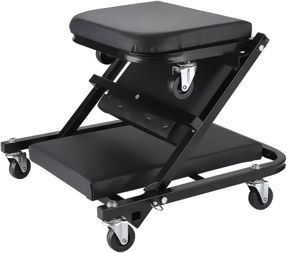 CYTBEK 2-in-1 Folding Rolling Garage Shop Creeper Roller Seat - High-Quality, 300 lbs Capacity, 360° Rotating Wheels,Versatile and Foldable Design for Effortless Mobility and Storage