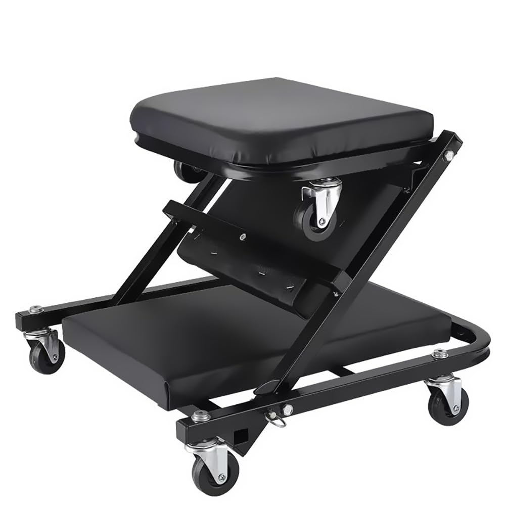 CYTBEK 2-in-1 Folding Rolling Garage Shop Creeper Roller Seat - High-Quality, 300 lbs Capacity, 360° Rotating Wheels,Versatile and Foldable Design for Effortless Mobility and Storage