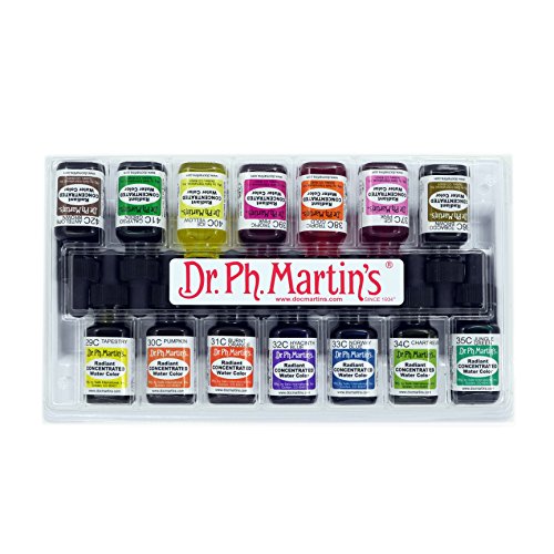 Dr. Ph. Martin's Radiant Concentrated Water Color (Set C) Watercolor Set, 0.5 oz, Set C Colors, 1 Set of 14 Bottles