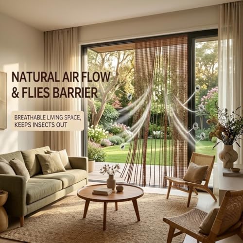 Rideau anti-insectes en perle de bambou naturel teck 120x210cm