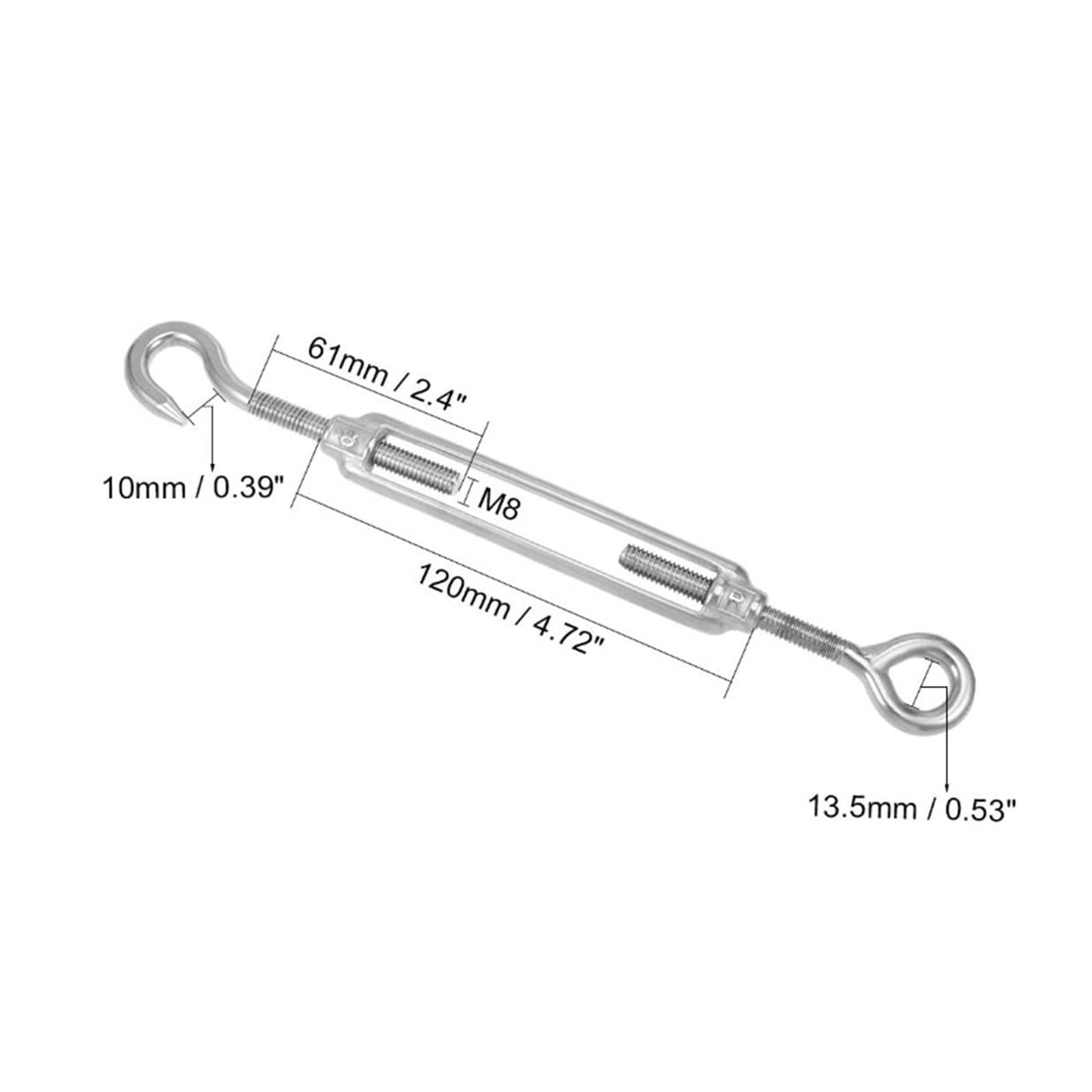 Tensor de Tensor Ajustable de Gancho y Ojo, Tensor de Cable de Acero Inoxidable con Gancho y Ojo, M4, M5, M6 y M8, 10 Unidades(M8)