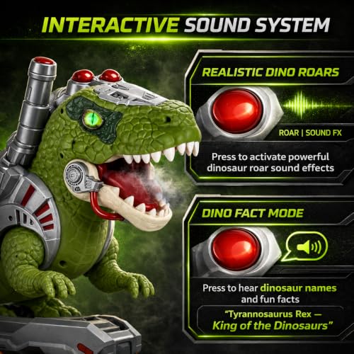 Image of Dinosaur Ride On Push Car for Little Kids, Battery Operated Push & Ride Electric Foot-to-Floor Sliding Rideable Toy Scooter with Music, Light & Smoke for Toddlers (Green)