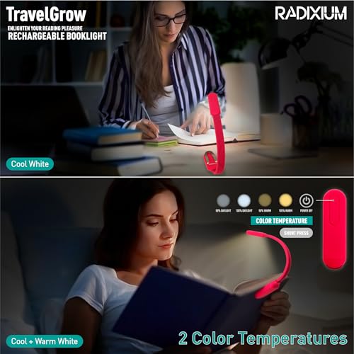 Image of Slim Rechargeable Book Reading Light, Eye Caring LED with 4 Color Temperatures, Portable Clip on Book Light for Reading in Bed & Travelling. Prefect Elegant White Gift for Book Lover.(Pink)