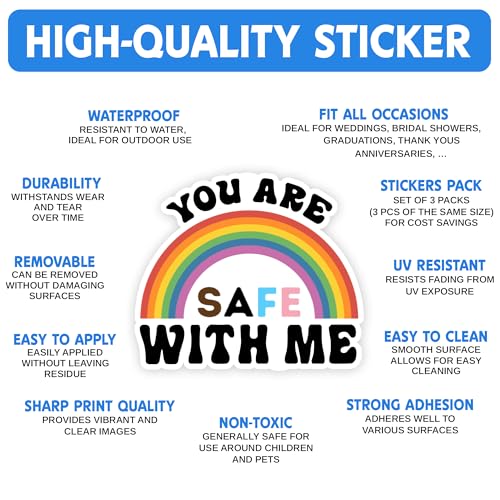 Image of Set 3Pcs You are Safe with Me Stickers, Water Assistant LGBT, Vinyl Inspirational Decal, Motivational Stickers for Laptop Water Bottles Phone Cases Car, Gay Kids (2 Inches)