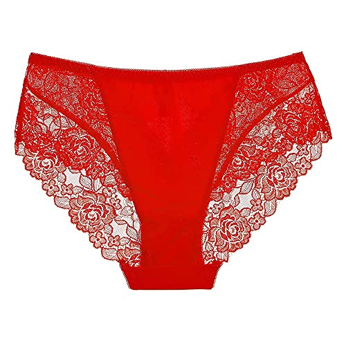 Confonze Lace Underwear For Women Sexy Floral Lace Panties Mesh Hipster High Waist Briefs (Red-8009, Large) #TOP4