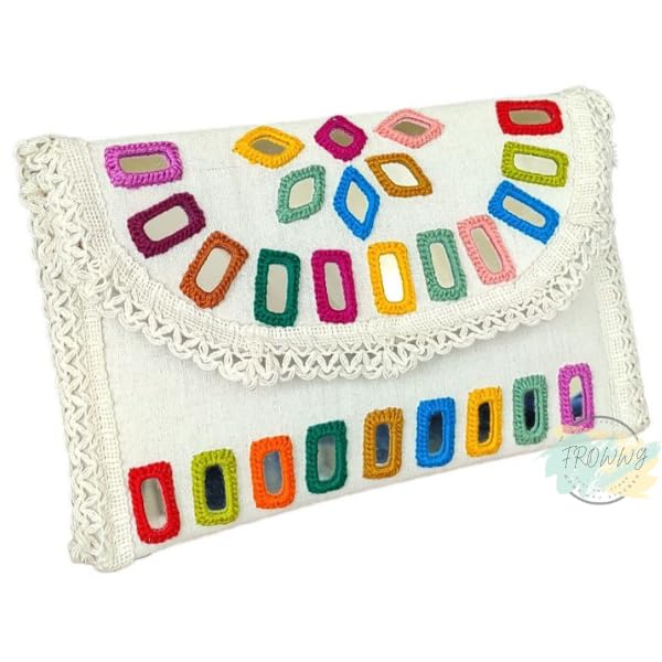 FROWWY Handmade Embroidery Mirror Cloth Sling Bag Clutch - Handicrafts Women Pocket Purse - Stylish Cotton Clutches with Original Mirror Beads & Thread Work (B0D76MLLWM) Amazon Price History, Amazon Price Tracker