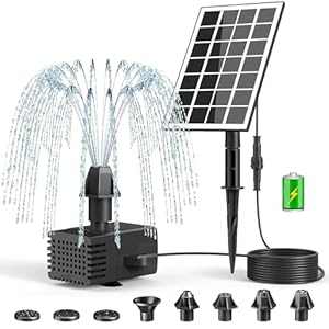 SZMP Fontein op zonne-energie, 2026 upgrade, 2000 mAh accu, werkt op troebele dagen, 3,5 W glas, doe-het-zelf, vijverpomp op zonne-energie met 5 m kabel en 8 sproeiers, drijvende fonteinpomp op
