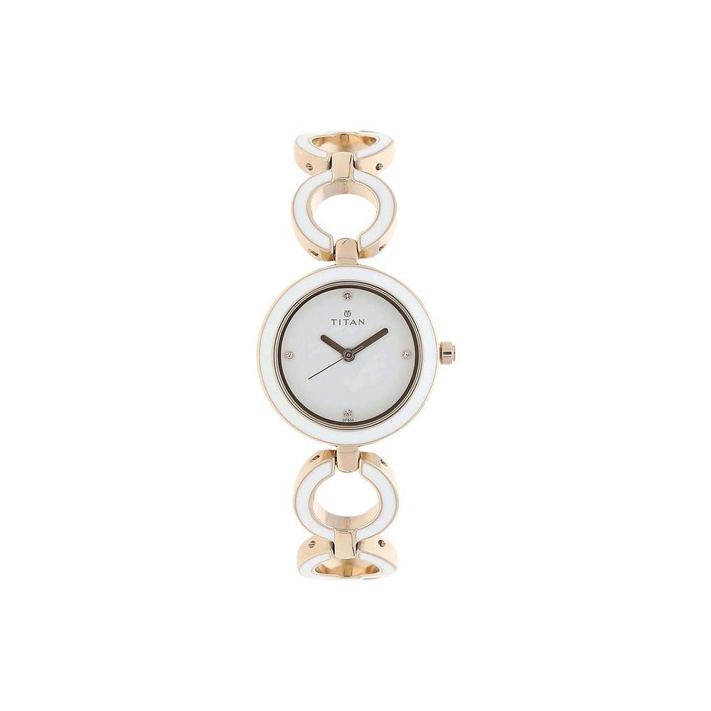 Titan Quartz Analog White Dial Metal Strap Watch for Women-NR95036WM02 (B01EV8X9C2) Amazon Price History, Amazon Price Tracker