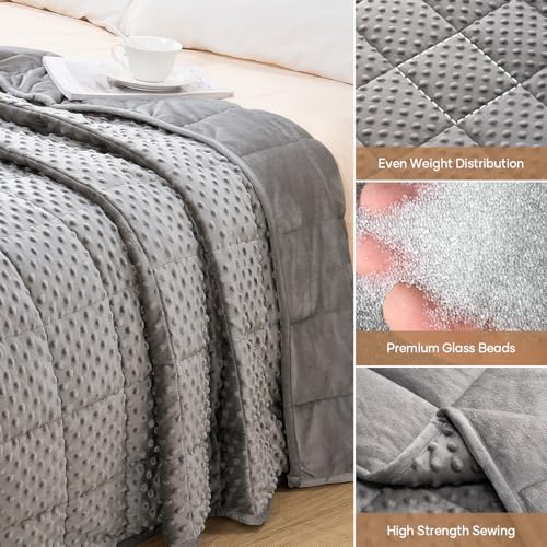 Wemore Minky Dot Weighted Blanket for Adults Queen Size 15 lbs, Soft Cozy Heavy Blanket for Stress Relief and Sleep Promotion, Breathable Blanket for All-Season with Glass Beads, Grey 60 x 80 inches - Image 6