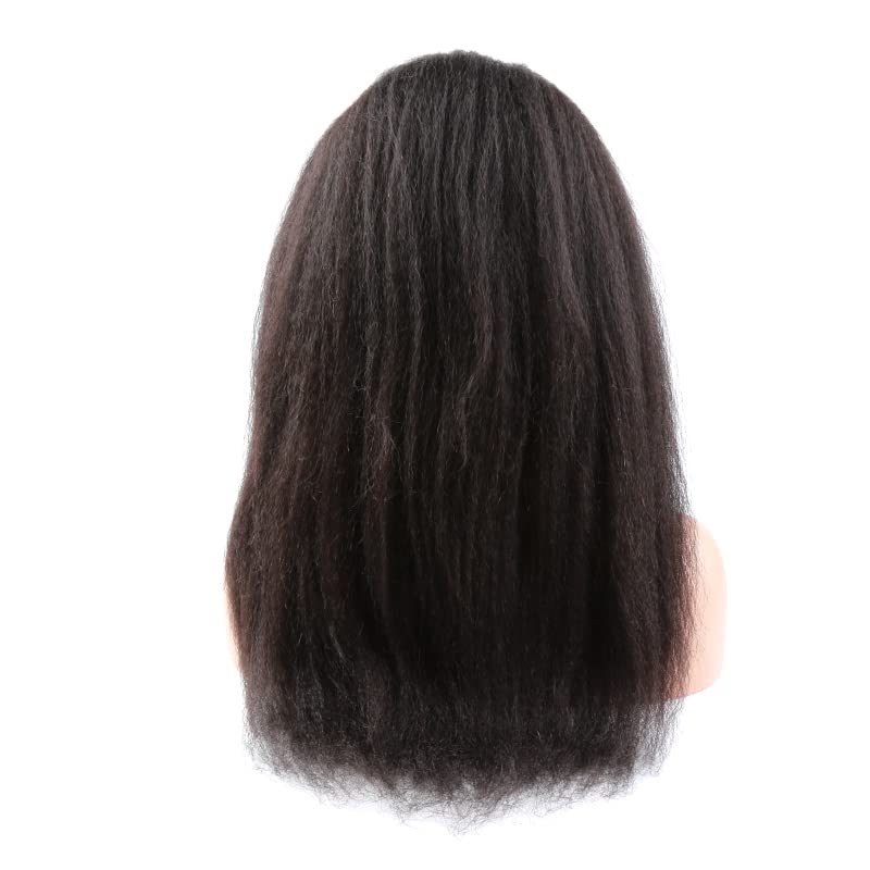 Bella Hair Intact Cuticle Aligned Human Hair Full Lace Wig Kinky Straight, 130% Density Remy Virgin Hair Yaki Straight Wig, Natural Black 14 inch