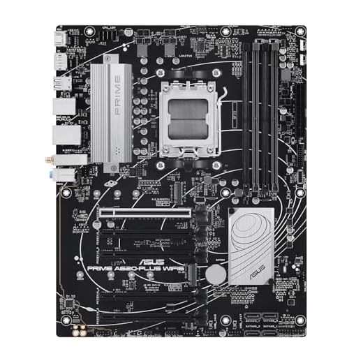Prime A620-PLUS WIFI6 AMD A620 AM5 ATX Motherboard, DDR5, PCIe 4.0, Dual M.2 Slots, WiFi 6, DisplayPort/HDMI™, Rear & Front USB 5Gbps Type-C®, SATA 6 Gbps, Two-Way AI Noise Cancelation, Aura Sync