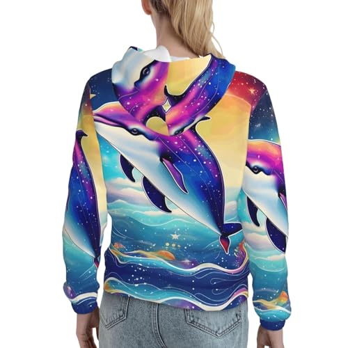 Sweat à capuche coloré et doux motif dauphin océan, pull ajusté à imprimé graphique - 4