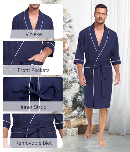 COLORFULLEAF Men's Bathrobes 100% Cotton Soft Comfort Breathable Short Sleeve Summer Kimono Mens Lightweight Robe3