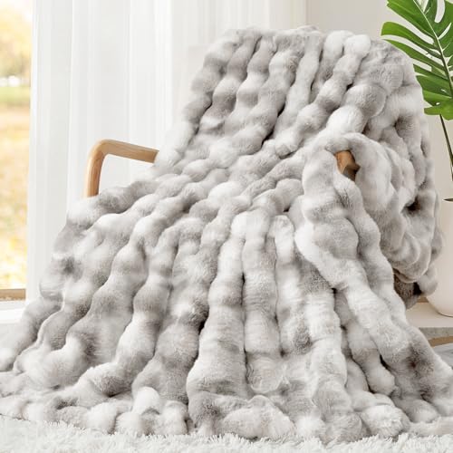 Touchat Luxury 1000GSM Faux Rabbit Fur Throw Blanket, Super Heavy