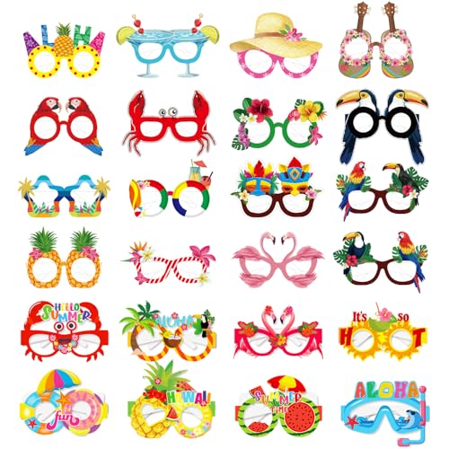 TRKETK 24 Piezas Gafas de Fiesta Hawaianas, Gafas Hawaianas Divertidas Foto Props Accesorios Decoraciones de La Fiesta Gafas Gafas de Papel para Fiestas Tropicales Novedad Gafas de Sol para Adultos Ni