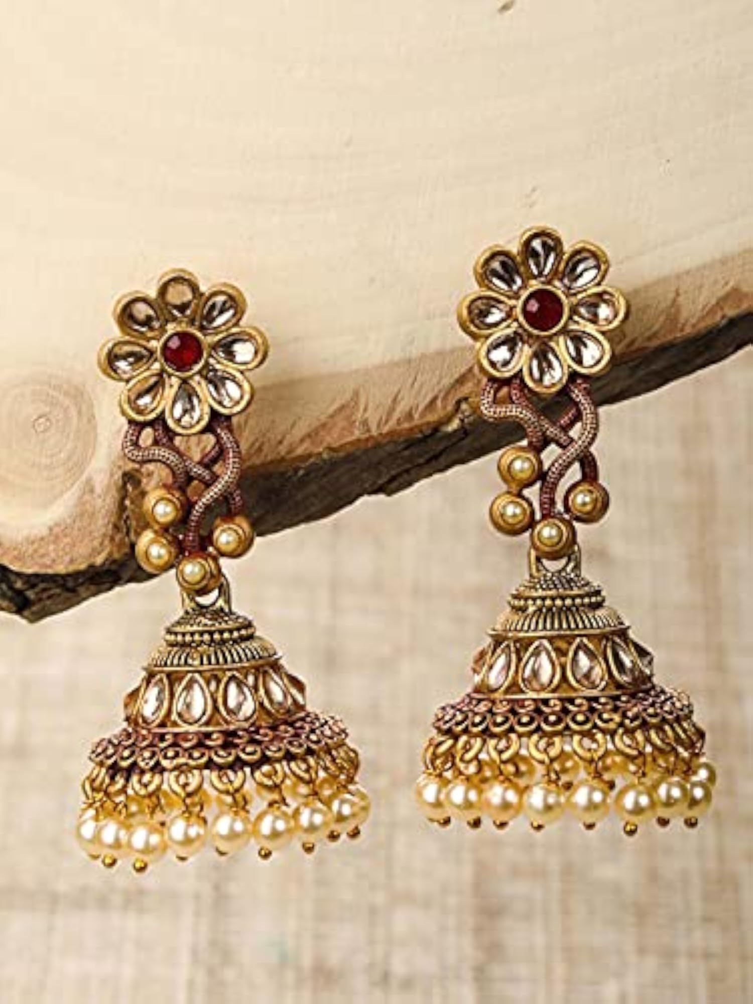 Kundan Beads Plated Floral Jhumka Earring