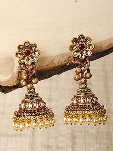 Kundan Beads Plated Floral Jhumka Earring