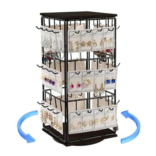 LIROPAU 360° Ohrring Aufbewahrung mit 3 Etagen, Drehbare Ohrringe Aufbewahrung mit 48 Haken, Holz Schmuck-Display für Verkäufer, Drehbar Schmuckaufbewahrung Ohrringe Jewelry Display Organizer, Braun