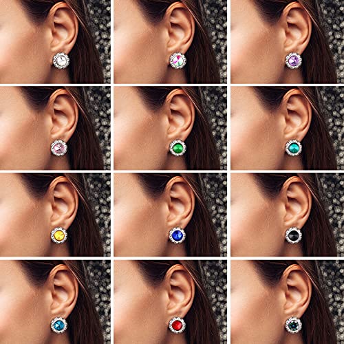 BESTEEL 6/12 Pairs Hypoallergenic Dance Competition Earrings for Women Shiny Rhinestone Stud Earrings Set Acrylic Halo Crystal Stud Earrings Multicolor for Stage Opera Performance Party 15mm4