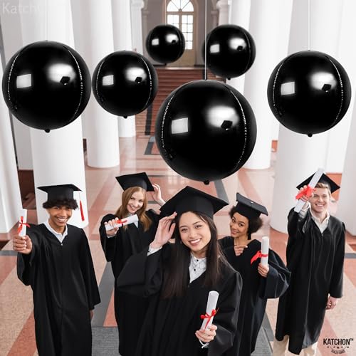 Image of KatchOn, Large Black Mylar Balloons - 22 Inch, Pack of 6 | Round 4D Mylar Balloon for Birthday, Bachelorette Decorations | Black Birthday Party Decorations