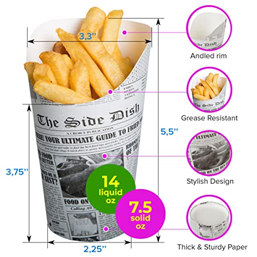 Cusinium 14 Oz 50-Pack Newspaper Design French Fry Cups - Charcuterie Cups Disposable #TOP1