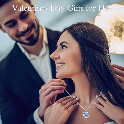 TOUPOP Heart Birthstone Necklace 925 Sterling Silver Moon and Star Pendant Necklaces Heart Crystal Jewelry Birthday Christmas Gifts Women2