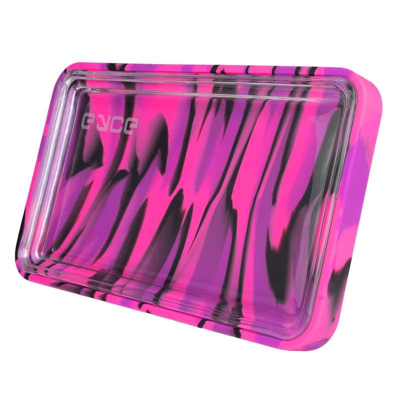 EYCE ProTeck™ Glass Tray - Innovative 2-in-1 Design with Platinum-Cured Silicone Cover, Spacious Surface, Unique Striping, Essential Accessory for Sophisticated Users (Purple)