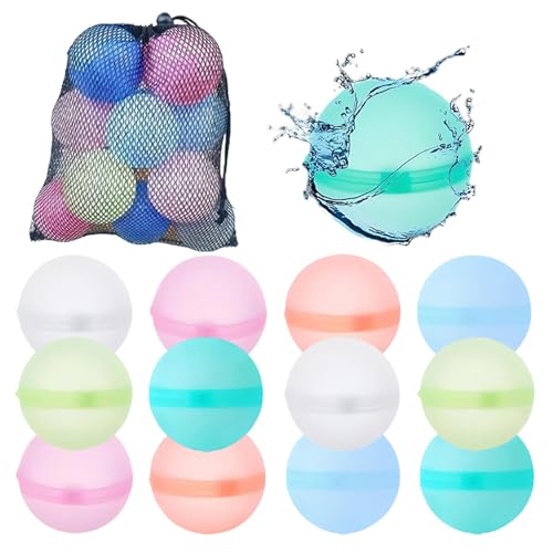 CZAKOMIX 12 Globos de Agua Reutilizables de Silicona - Pelotas de Agua para Juegos Acuáticos, para Batallas Acuáticas, Fiestas de Verano y Reuniones Familiares(Incluye Bolsa de Red)